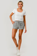 Soft Waffle Textured Drawstring Shorts - Gray