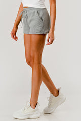 Soft Waffle Textured Drawstring Shorts - Gray