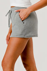 Soft Waffle Textured Drawstring Shorts - Gray