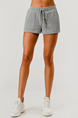 Soft Waffle Textured Drawstring Shorts - Gray