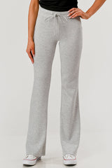 Buttery Soft Drawstring Waist Flare Pants - Light Heather Gray