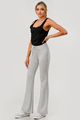 Buttery Soft Drawstring Waist Flare Pants - Light Heather Gray