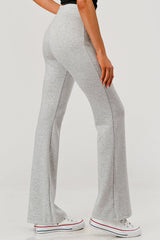 Buttery Soft Drawstring Waist Flare Pants - Light Heather Gray