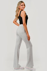 Buttery Soft Drawstring Waist Flare Pants - Light Heather Gray