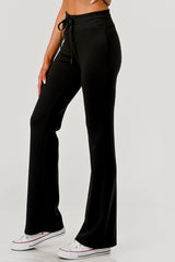 Buttery Soft Drawstring Waist Flare Pants - Black