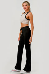 Buttery Soft Drawstring Waist Flare Pants - Black