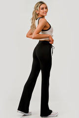 Buttery Soft Drawstring Waist Flare Pants - Black