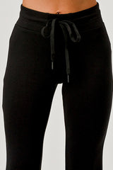 Buttery Soft Drawstring Waist Flare Pants - Black