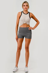 Pillowy Soft Fold Over Waist Shorts - Heather Gray