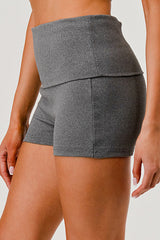 Pillowy Soft Fold Over Waist Shorts - Heather Gray