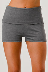 Pillowy Soft Fold Over Waist Shorts - Heather Gray