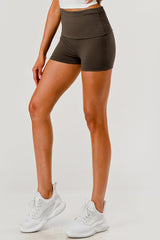 Pillowy Soft Fold Over Waist Shorts - Chocolate Brown