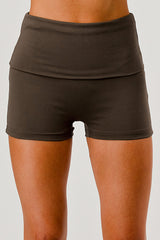 Pillowy Soft Fold Over Waist Shorts - Chocolate Brown