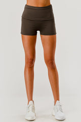 Pillowy Soft Fold Over Waist Shorts - Chocolate Brown