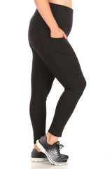 Plus Size High Waist Tummy Control Sports Leggings With Side Pockets - Black
