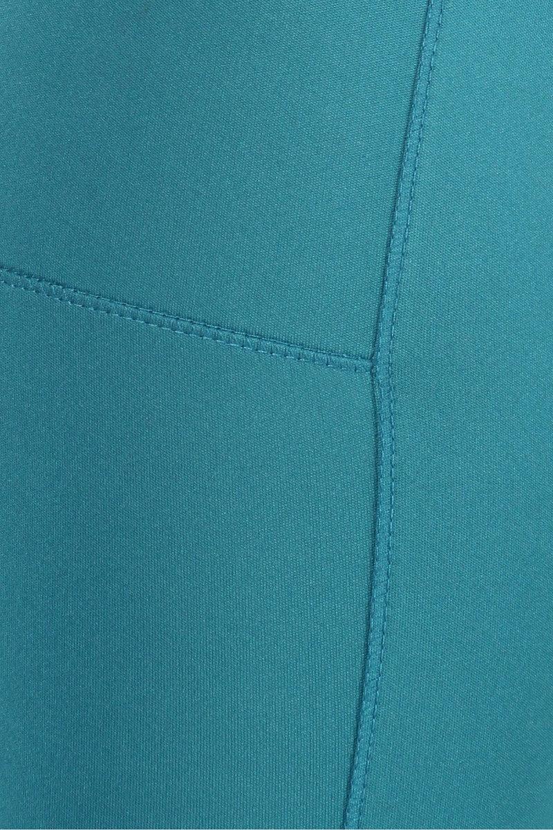 Crossover Waist Tummy Control Sculpting Sport Leggings With Pockets - Teal - SHOSHO Fashion