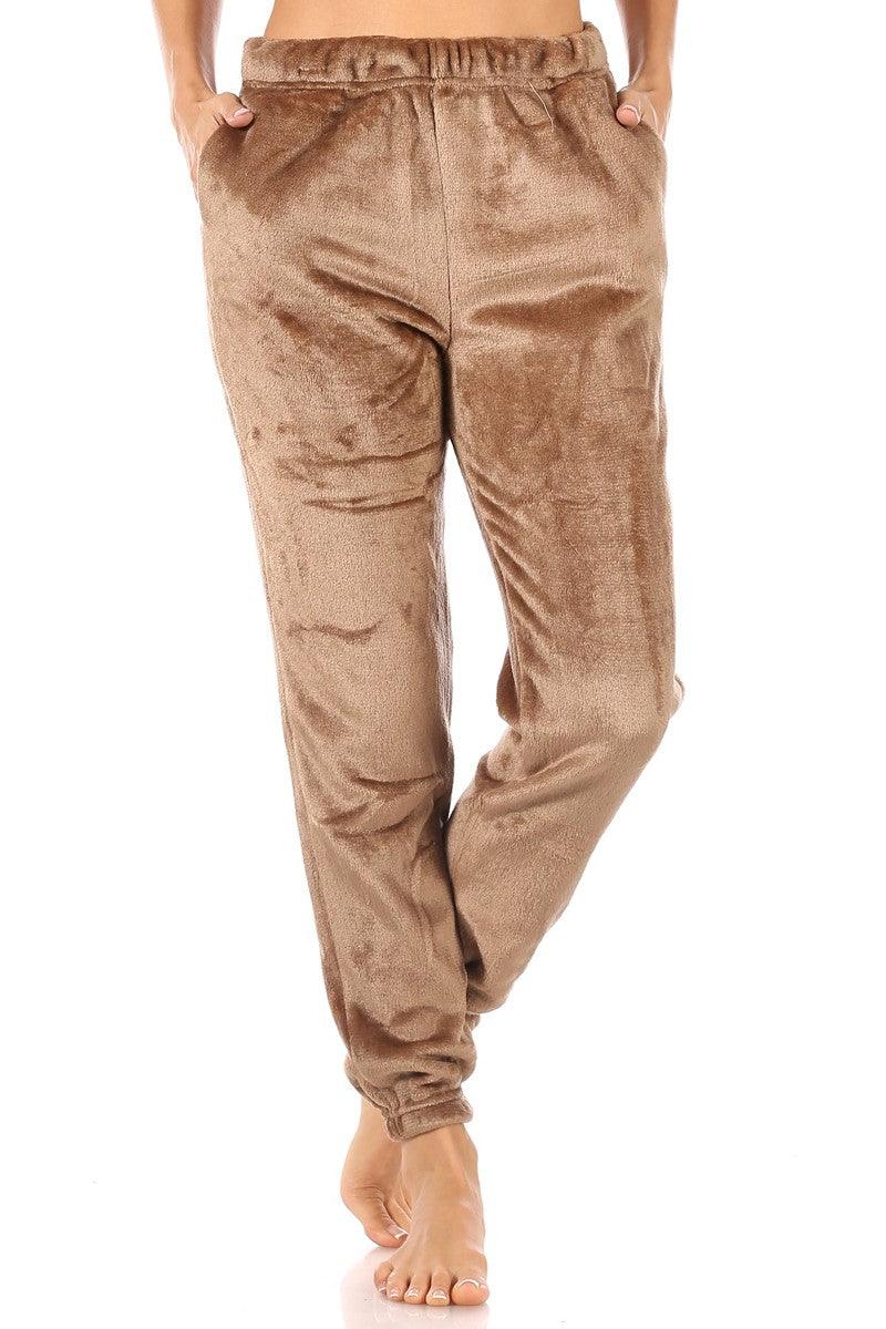 Double Side Plush Fur Joggers Sweatpants - Camel Brown - SHOSHO Fashion