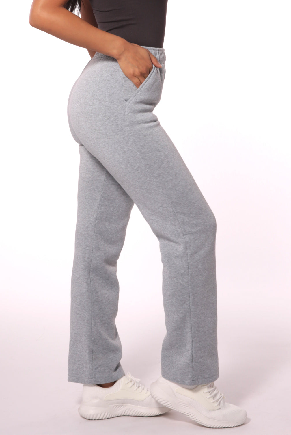 Fleece Lined Straight Leg Sweatpants - Light Gray - SHOSHO Fashion