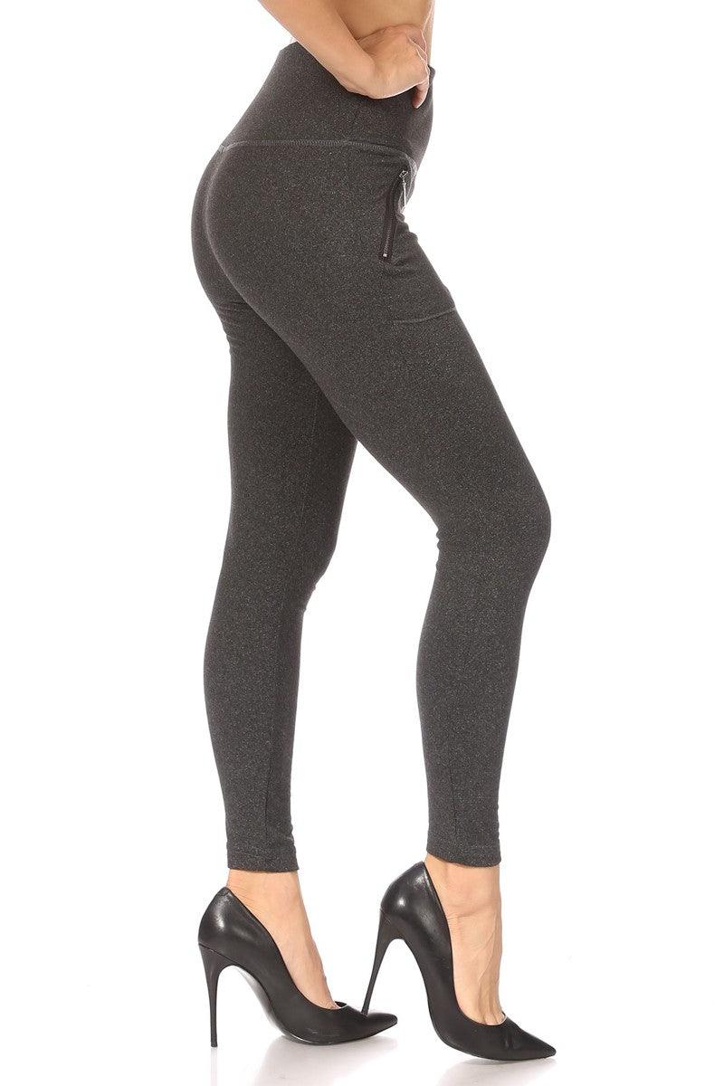 High Rise Buttery Soft Leggings With Zipper Pockets - Charcoal - SHOSHO Fashion