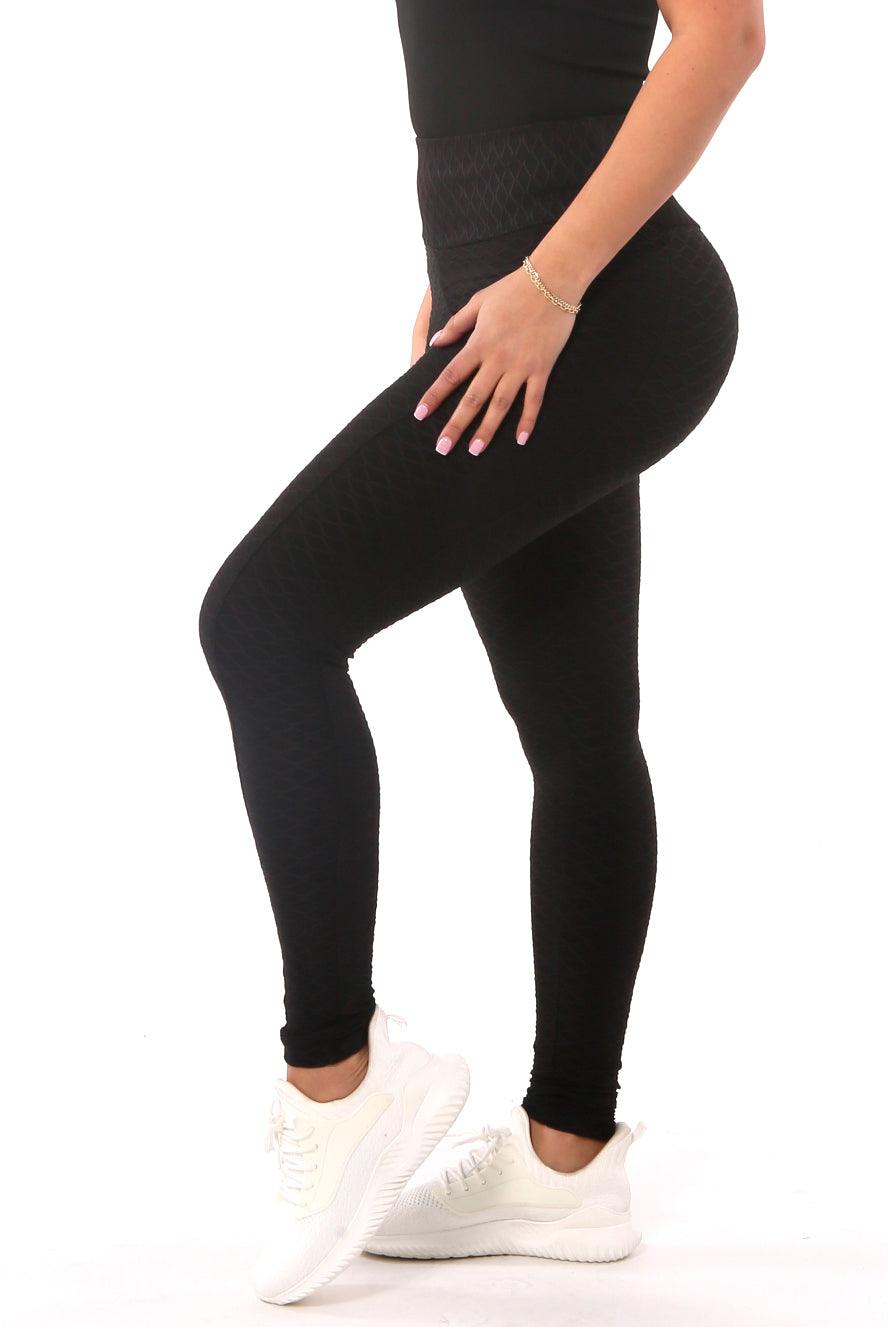 High Waist Two Tone Textured Honeycomb Butt Scrunch Yoga Leggings - Black,  White – SHOSHO Fashion