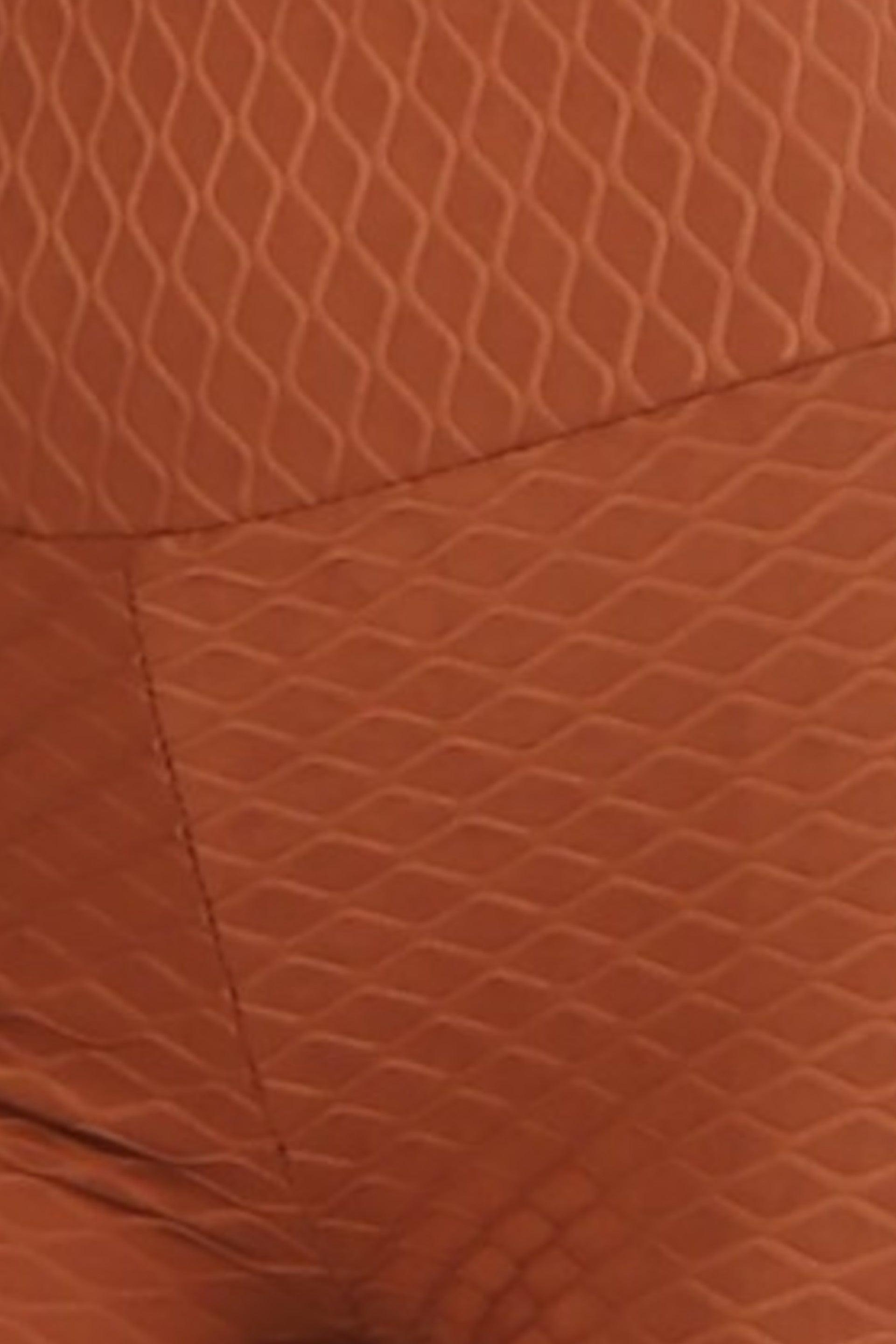 High Waist Diamond Honeycomb Textured Butt Scrunch Sports Leggings With Pockets - Camel Brown - SHOSHO Fashion
