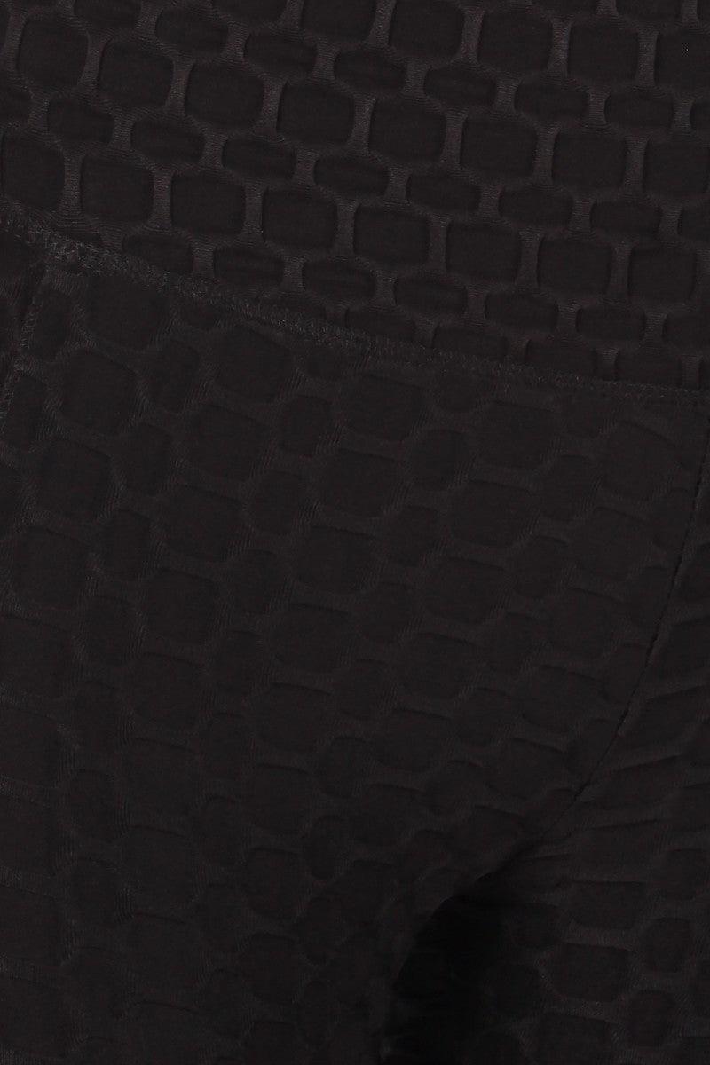 High Waist Honeycomb Textured Sports Leggings With Pockets - Black - SHOSHO Fashion