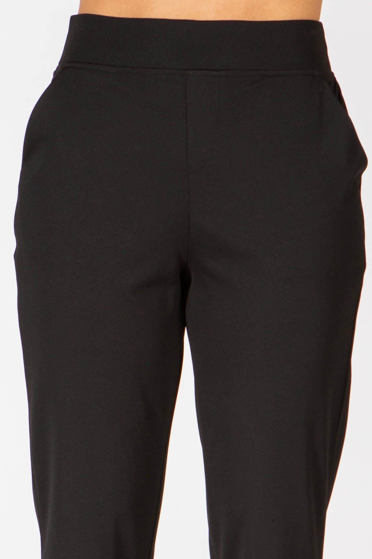 High Waist Lightweight Ponte Pull On Pants With Pockets - Black - SHOSHO Fashion