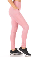 High Waist Rib Knit Leggings With Side Pockets - Mauve - SHOSHO Fashion