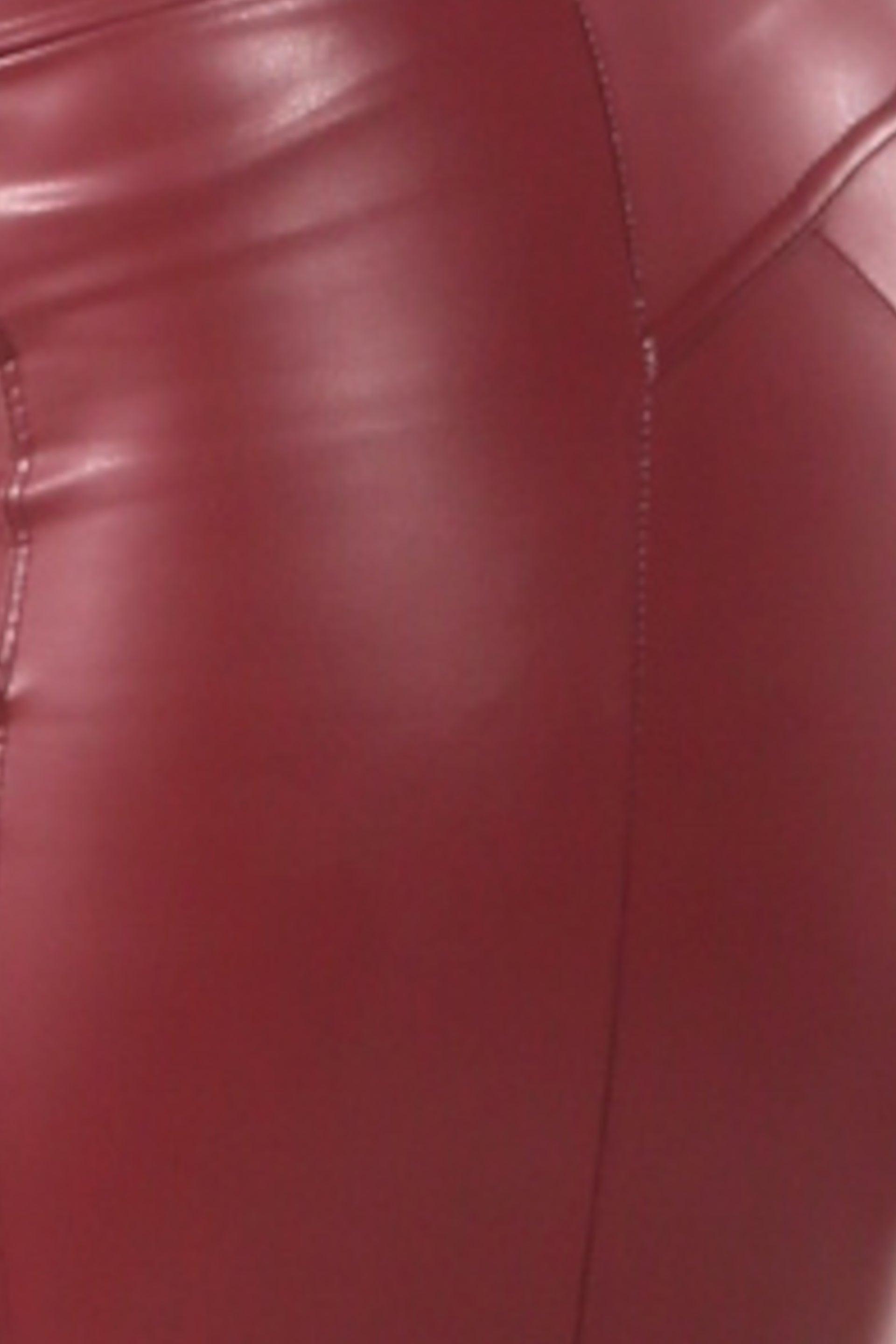 High Waist Sculpting PU Faux Leather Skinny Pants - Burgundy - SHOSHO Fashion