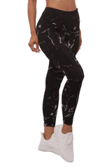 High Waist Sports Leggings With Cargo Pockets - Black & Gray Marble - SHOSHO Fashion