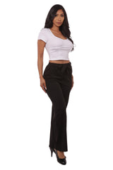 High Waist Straight Leg Pants With Waist Tie - Black - SHOSHO Fashion