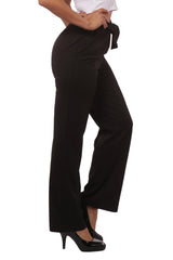 High Waist Straight Leg Pants With Waist Tie - Black - SHOSHO Fashion