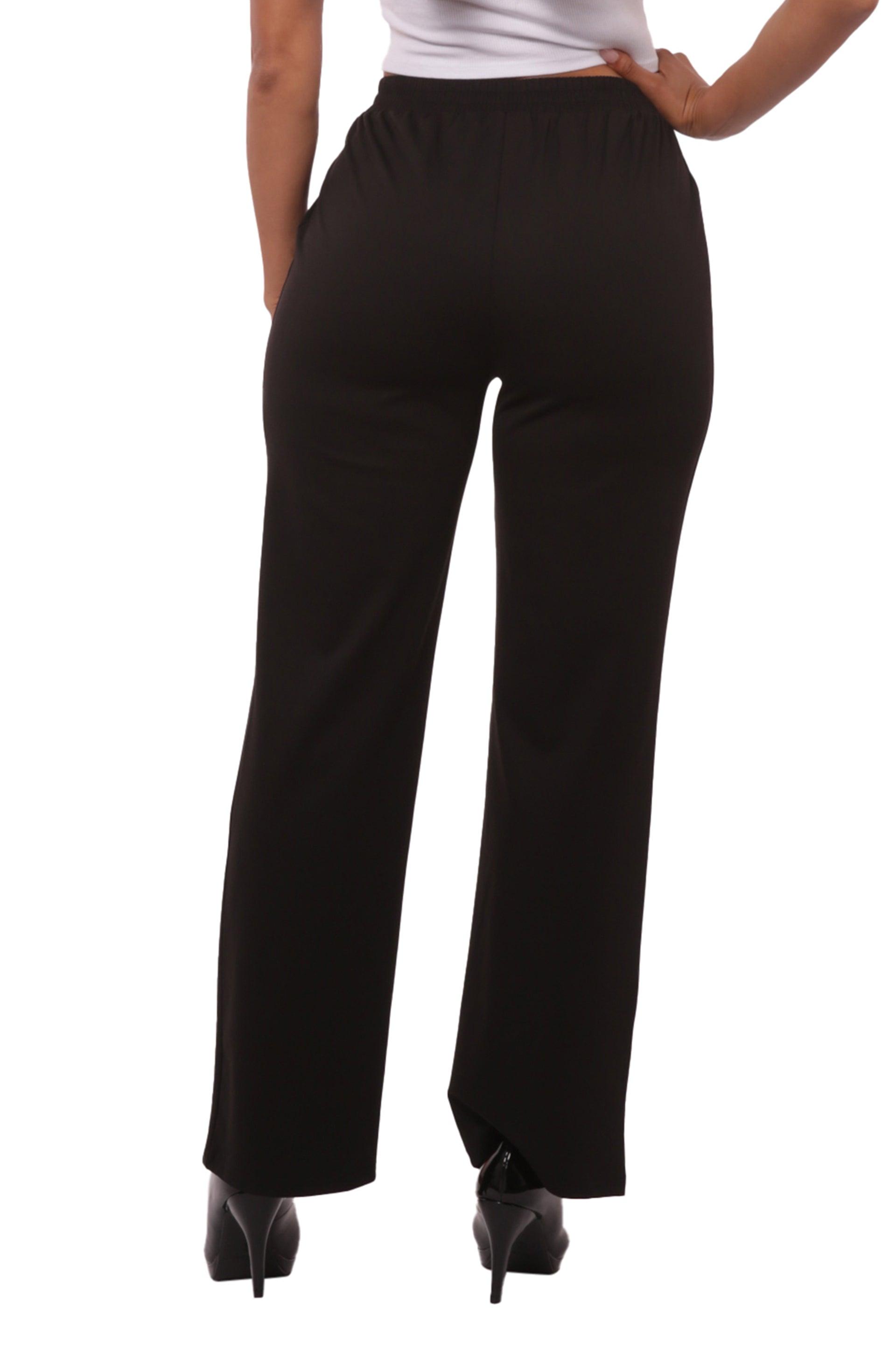 High Waist Straight Leg Pants With Waist Tie - Black - SHOSHO Fashion