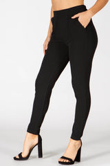 High Waist Textured Knit Slim Fit Pleat Pants - Black - SHOSHO Fashion
