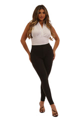 High Waist Treggings With Button-Fly Detail - Black - SHOSHO Fashion