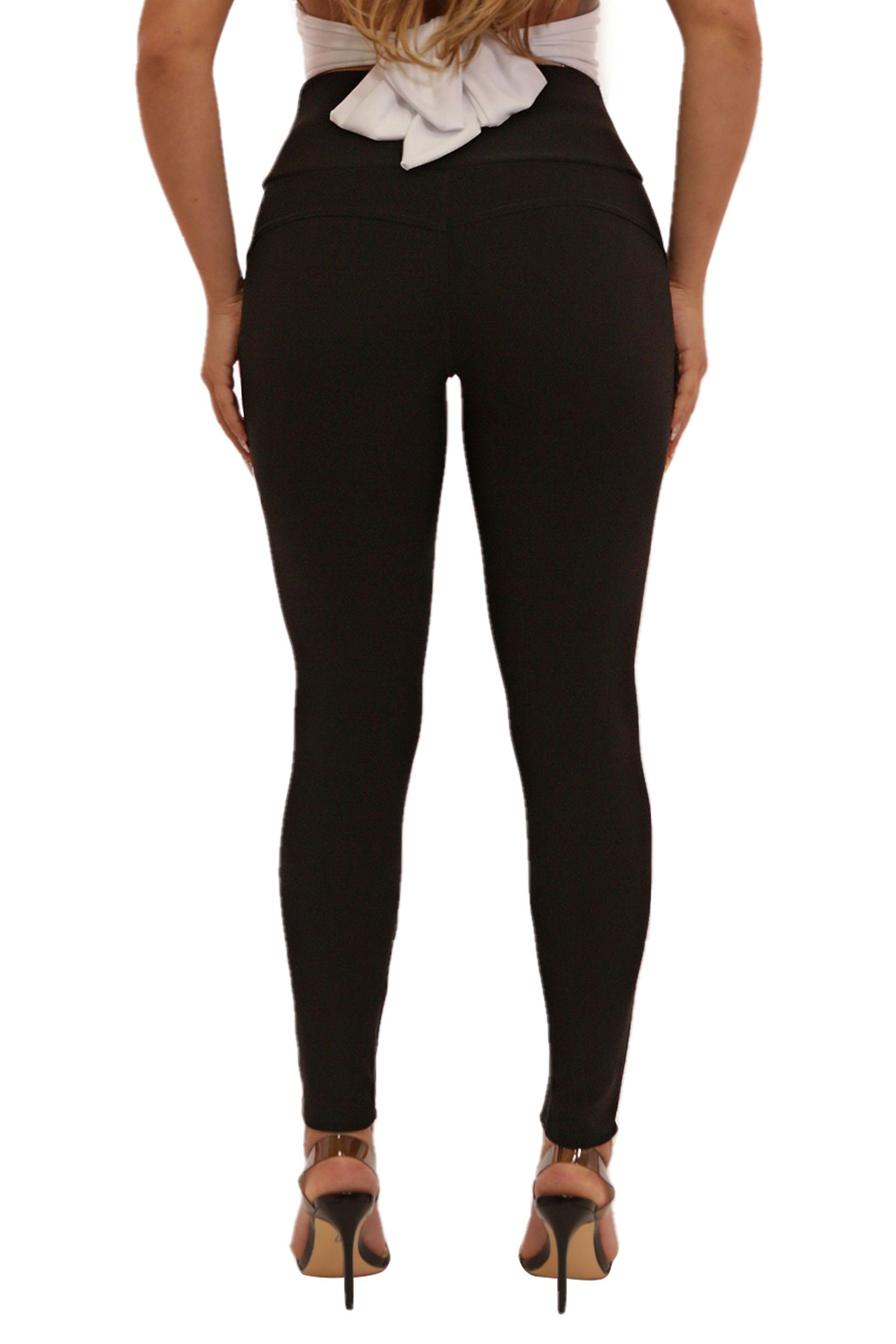 High Waist Treggings With Button-Fly Detail - Black