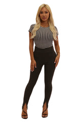 High Waist Treggings With Front Leg Slits - Black - SHOSHO Fashion