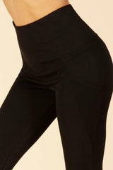 High Waist Tummy Control Sports Leggings With Side Mesh Pockets & Reflective Leg Detail - Black - SHOSHO Fashion