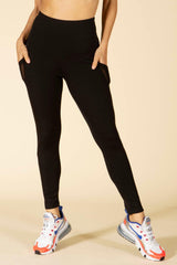 High Waist Tummy Control Sports Leggings With Side Mesh Pockets & Reflective Leg Detail - Black - SHOSHO Fashion