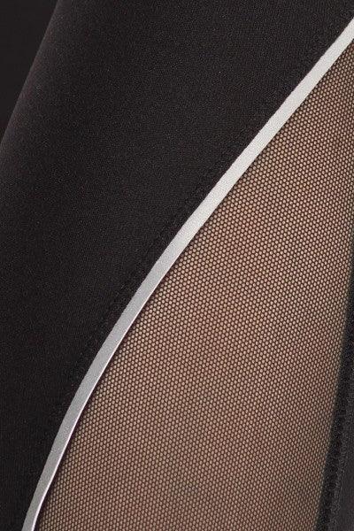 High Waist Tummy Control Sports Leggings With Side Mesh Pockets & Reflective Leg Detail - Black - SHOSHO Fashion