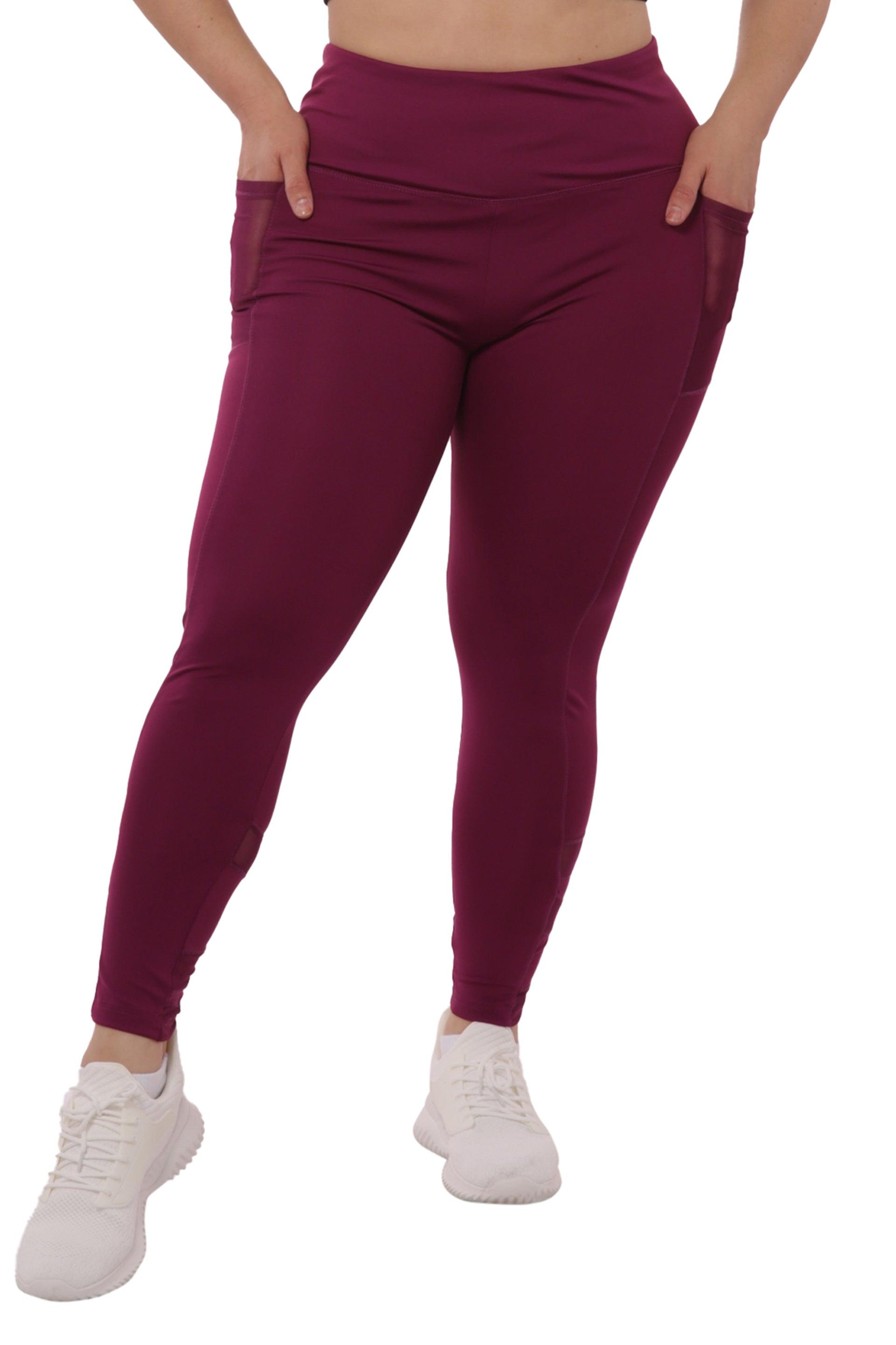 Plus Size High Waist Tummy Control Sports Leggings With Side Pockets & Mesh  Panels - Magenta – SHOSHO Fashion