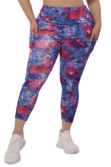 Plus Size High Waist Tummy Control Sports Leggings With Side Pockets - Blue & Pink Galaxy - SHOSHO Fashion