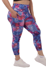 Plus Size High Waist Tummy Control Sports Leggings With Side Pockets - Blue & Pink Galaxy - SHOSHO Fashion