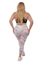 Plus Size High Waist Tummy Control Sports Leggings With Side Pockets - Pink & Blue Tie Dye - SHOSHO Fashion