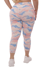 Plus Size High Waist Tummy Control Sports Leggings With Side Pockets - Pink & Blue Tie Dye - SHOSHO Fashion