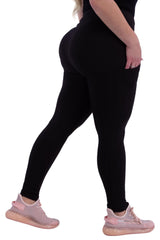 Plus Size Solid Fleece Lined Sports Leggings With Side Pockets - Black - SHOSHO Fashion