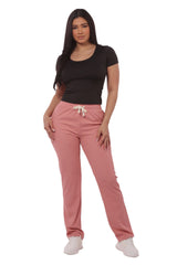 Rib Knit Straight Leg Pants With Drawstrings - Pink - SHOSHO Fashion
