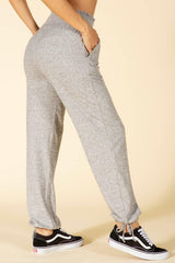 Smocked High Waist Joggers With Ruched Drawstring Ankle Detail - Light Heather Gray - SHOSHO Fashion