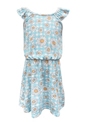 Soft Brushed Dress - Blue, White Daisies - SHOSHO Fashion