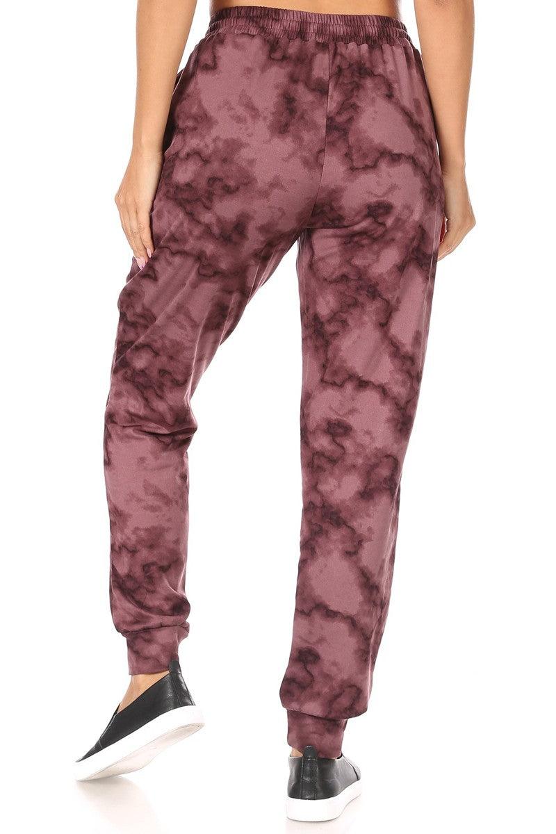 Soft Brushed Fleece Lined Sweatpants - Burgundy Tie Dye - SHOSHO Fashion